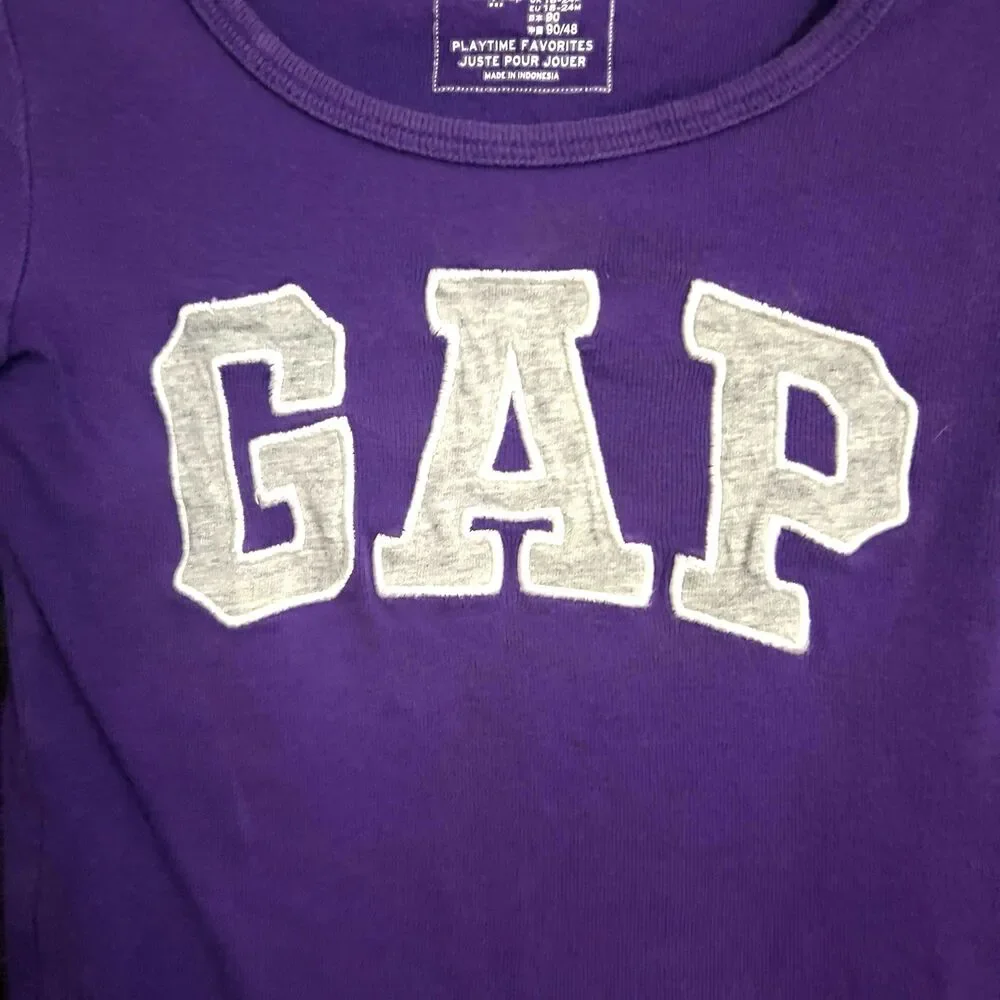 Baby Gap Girls Long Sleeve Purple w/ Gray Logo Top Shirt Cotton 18-24mth
